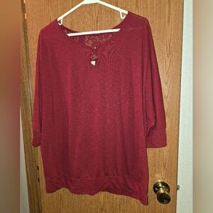 Faded Glory 2X Red 3/4 Length Sleeve Top